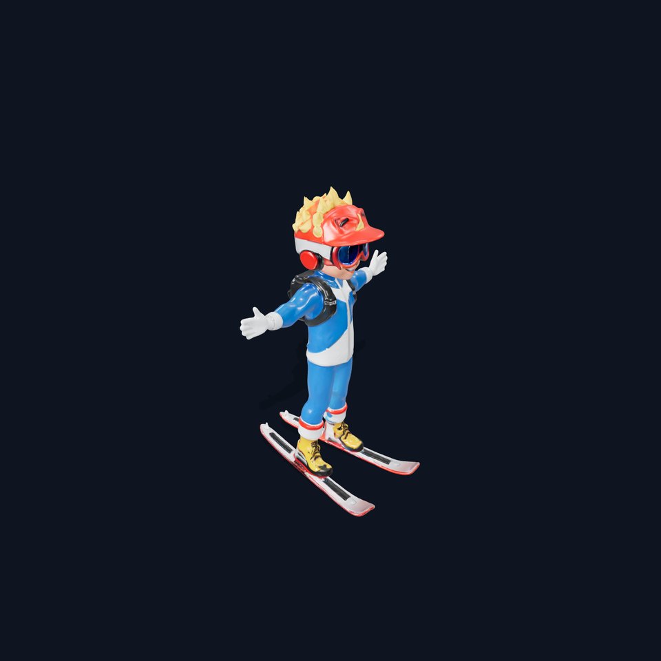 Cheerful Skiing Character Rigged and Animated D Model